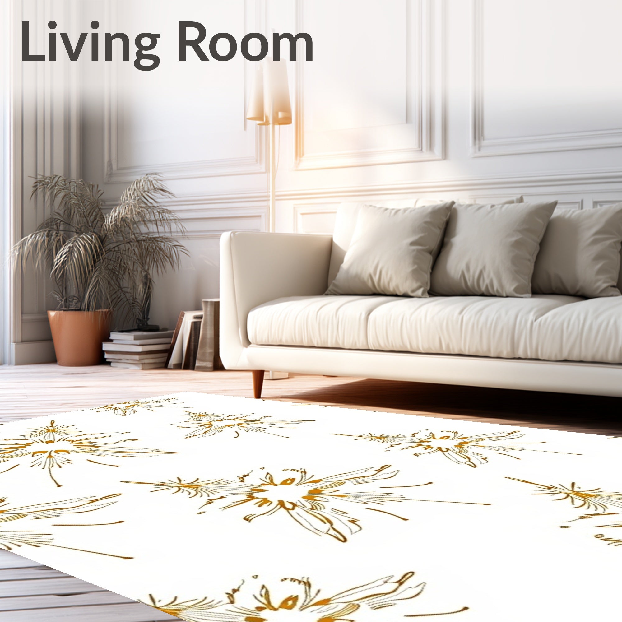 Golden Floral Burst Abstract Art Rug