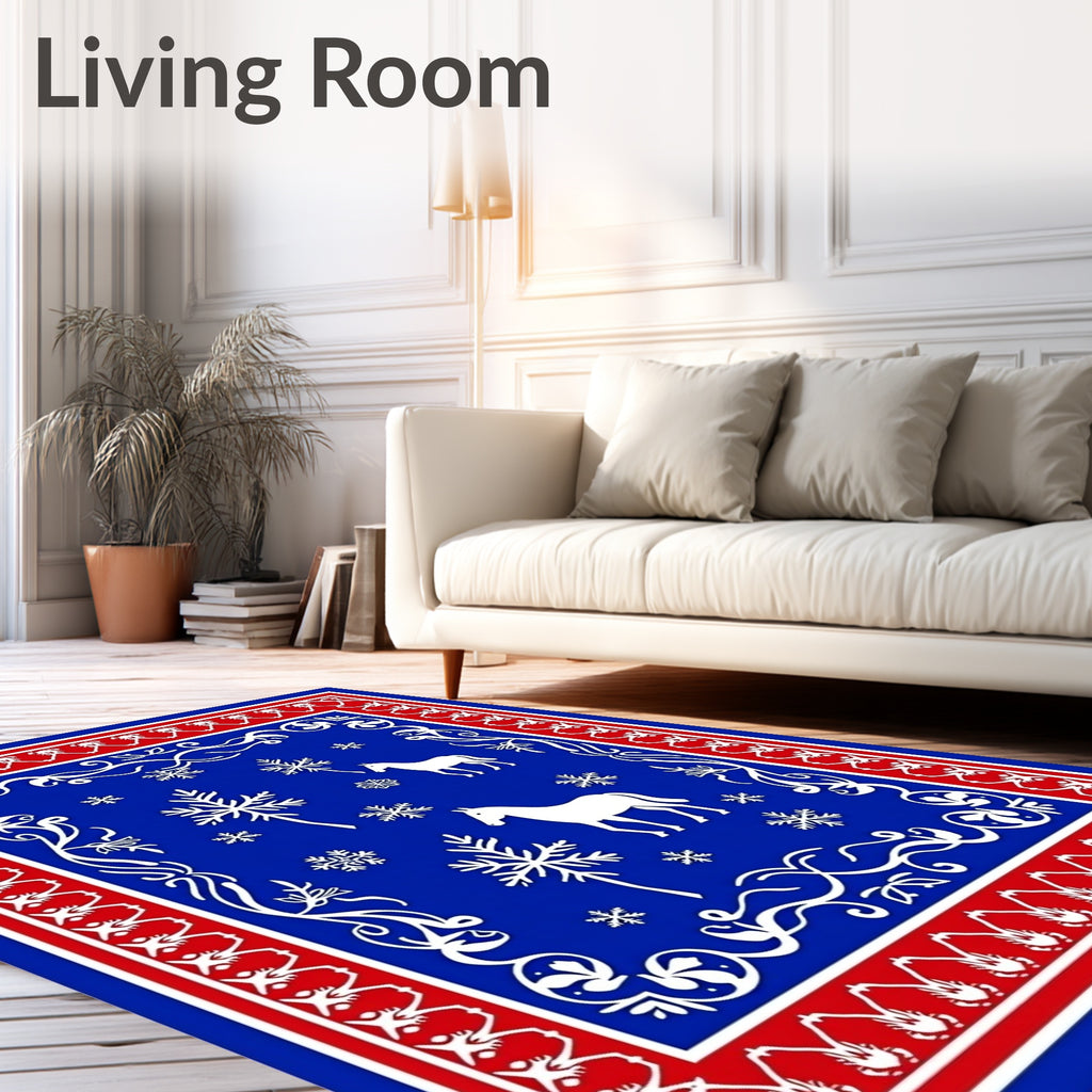 Red White Blue Horse Snowflakes Medallion Rug