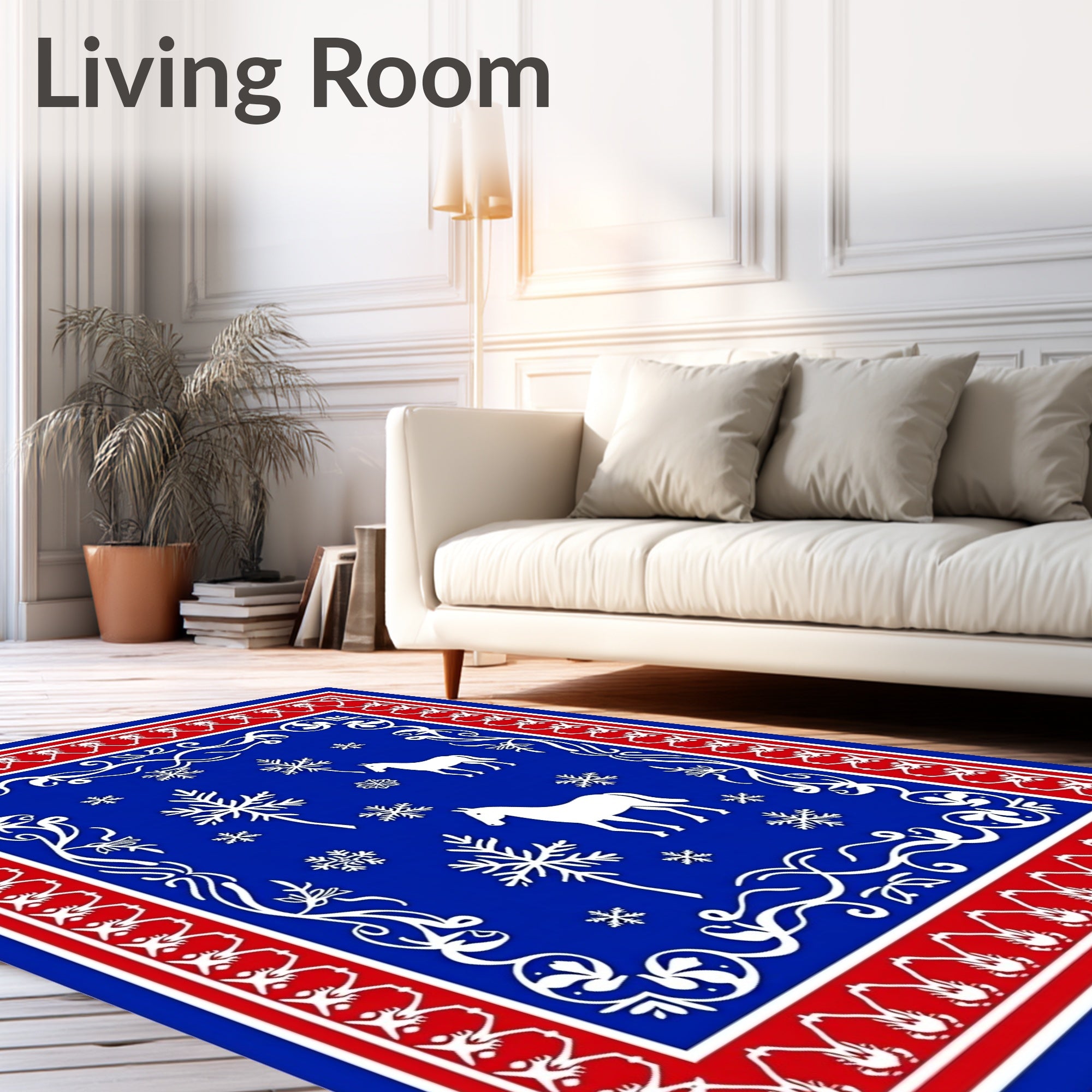 Red White Blue Horse Snowflakes Medallion Rug