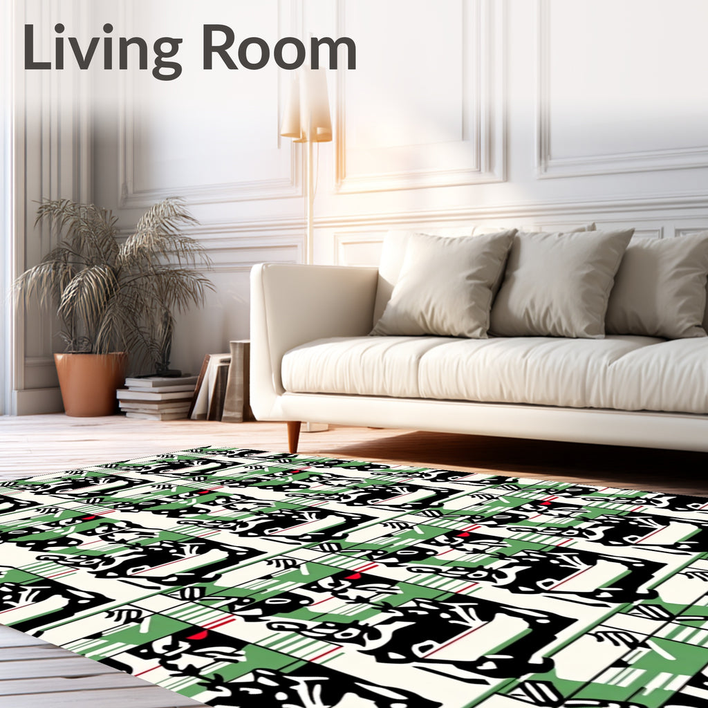 Black Green Red Abstract Geometric Stripes Rug