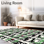 Black Green Red Abstract Geometric Stripes Rug