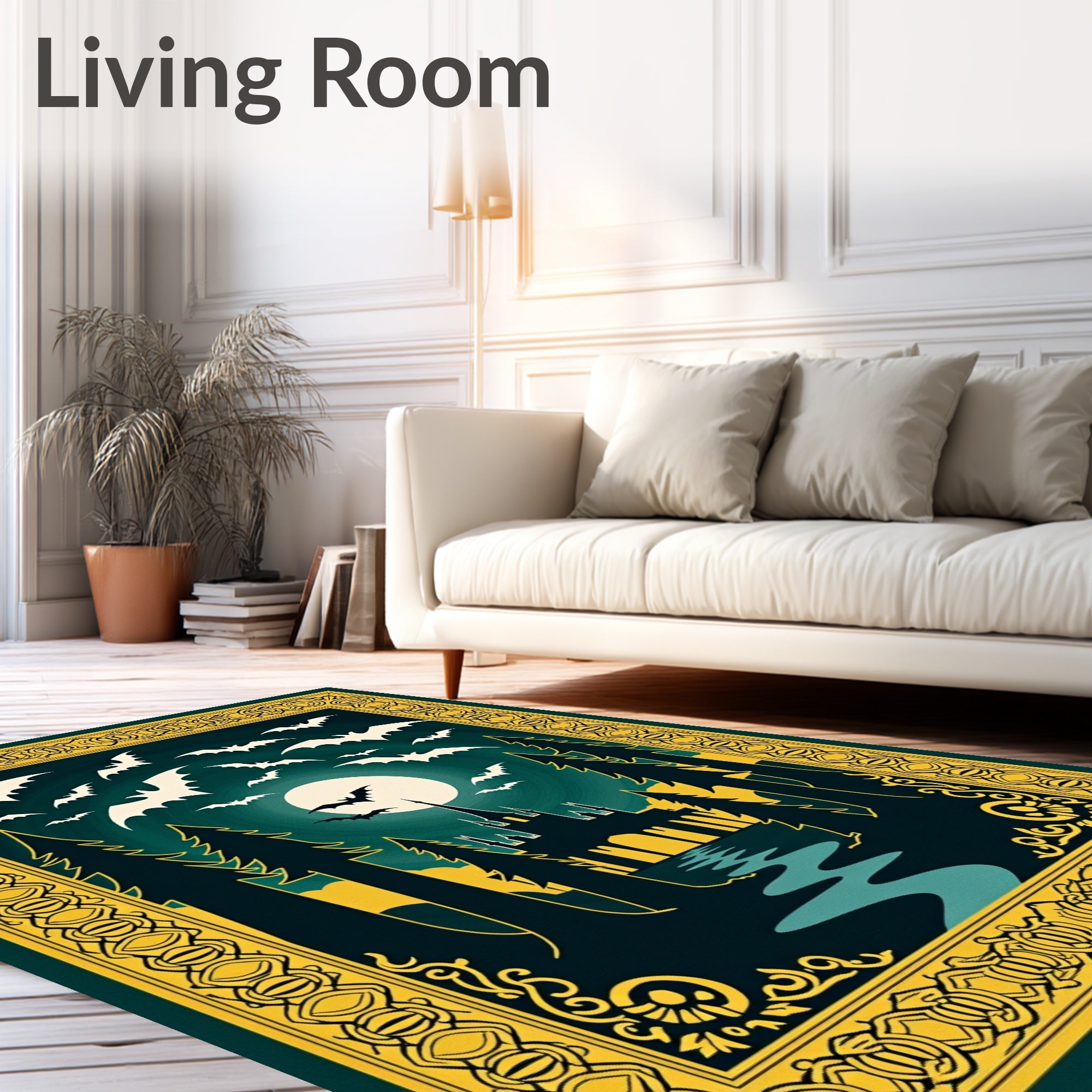 Eerie Moonlit Bat Forest Castle Rug