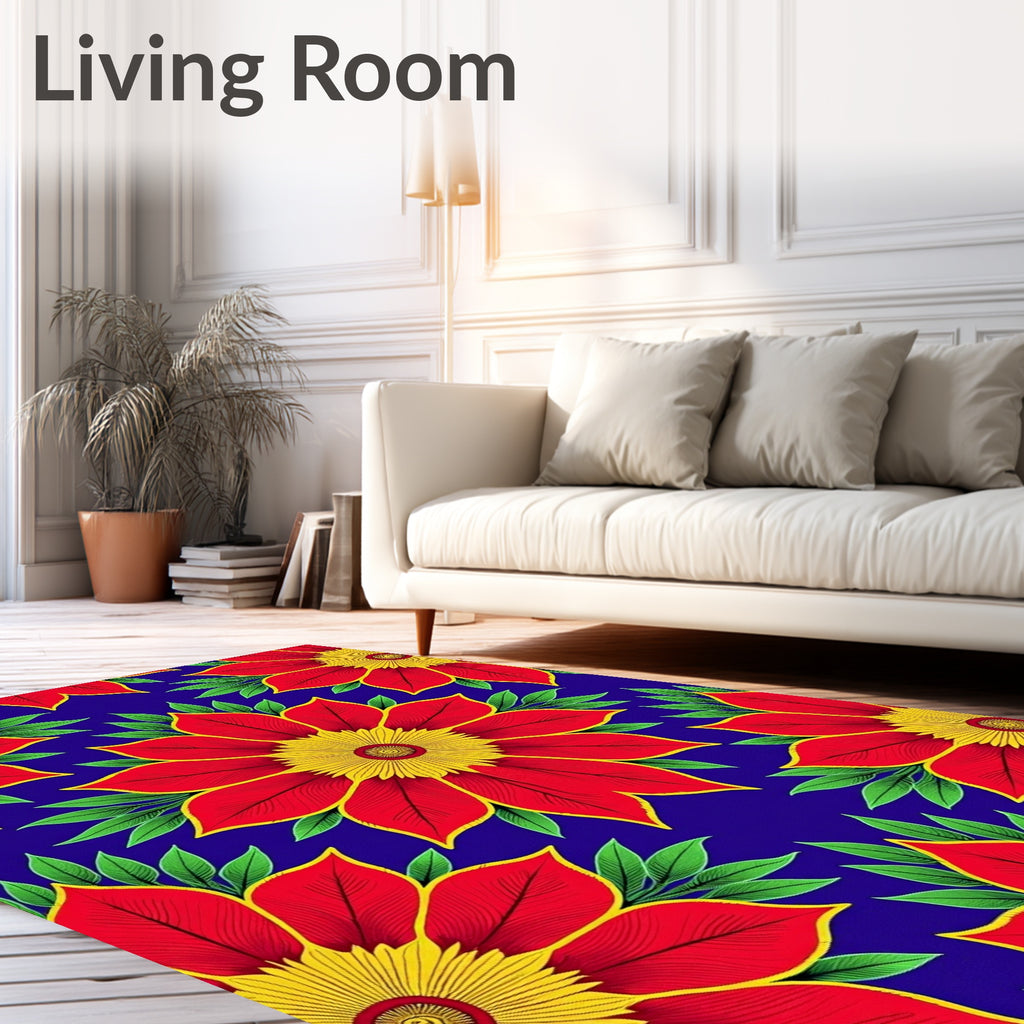 Vibrant Red Yellow Floral Medallion Rug