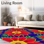 Vibrant Red Yellow Floral Medallion Rug