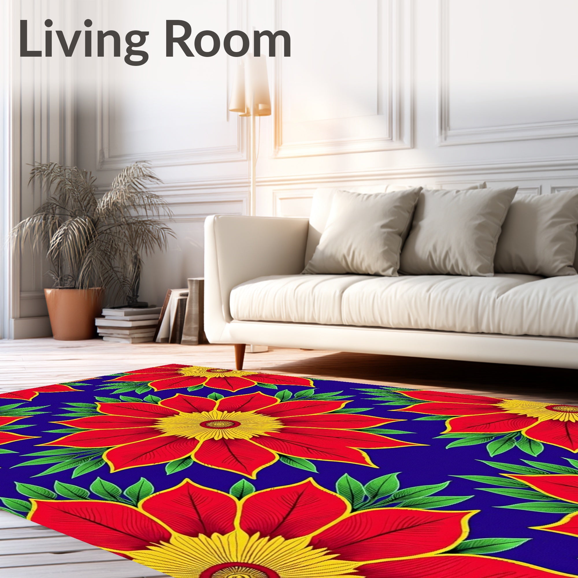 Vibrant Red Yellow Floral Medallion Rug