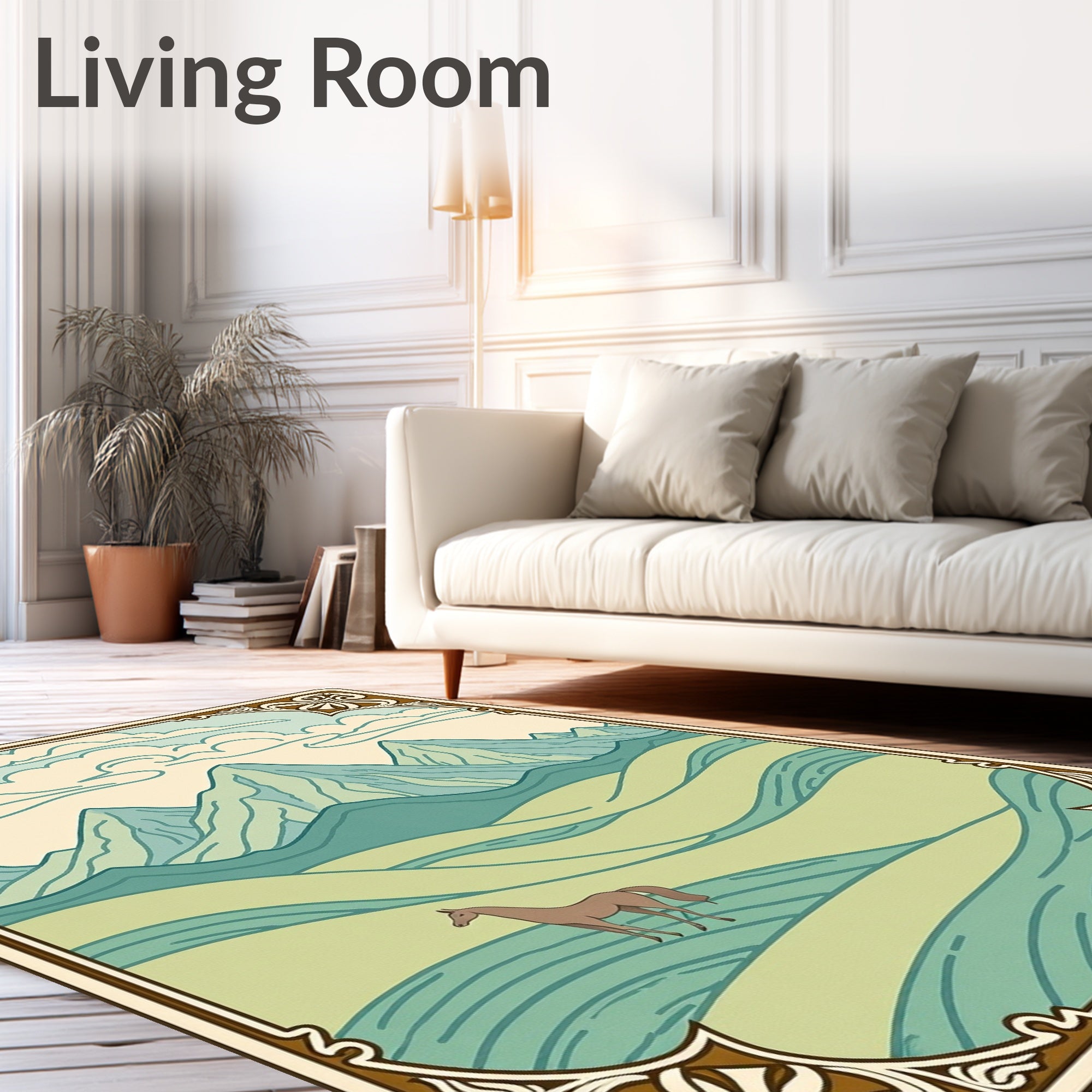 Pastoral Horse Mountain Landscape Rug