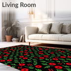 Red Berry Green Leaf Floral Rug