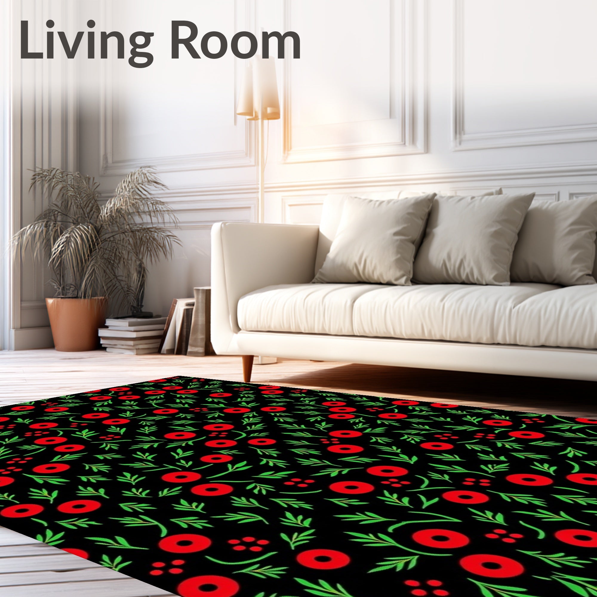 Red Berry Green Leaf Floral Rug
