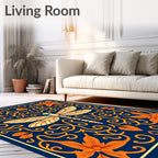 Royal Blue Dragonfly Floral Scroll Rug