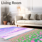 Pink Flower Field With Purple Clouds Rug