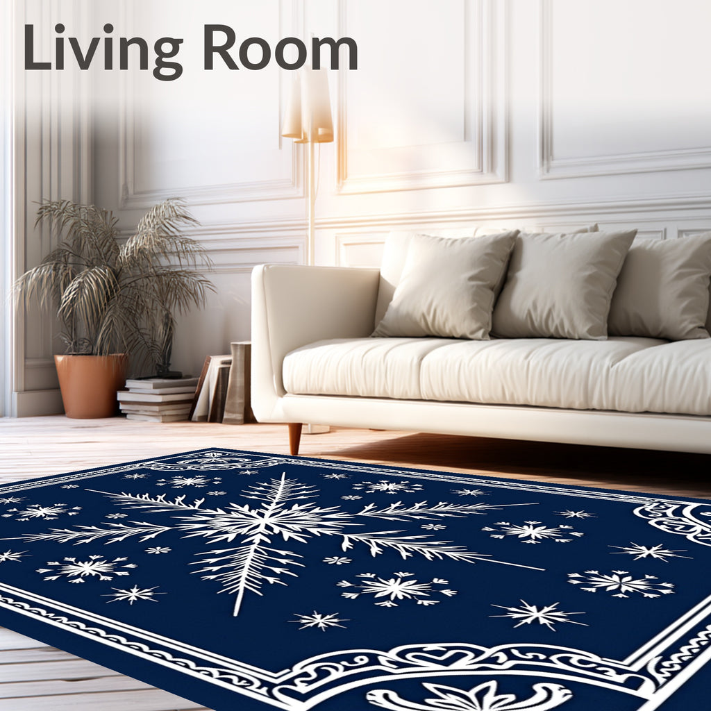 Midnight Blue White Snowflake Scatter Rug