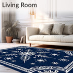 Midnight Blue White Snowflake Scatter Rug