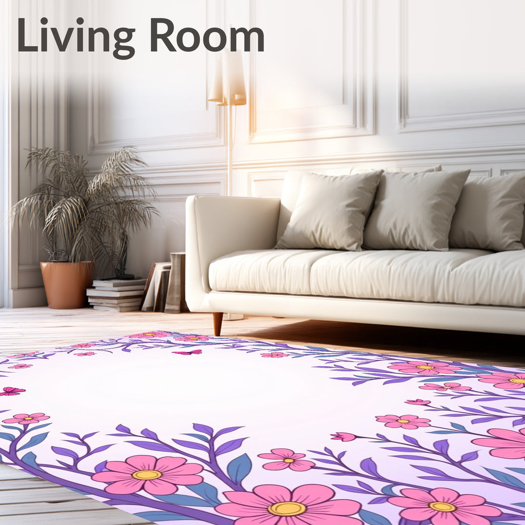 Whimsical Pink Floral Butterfly Frame Rug