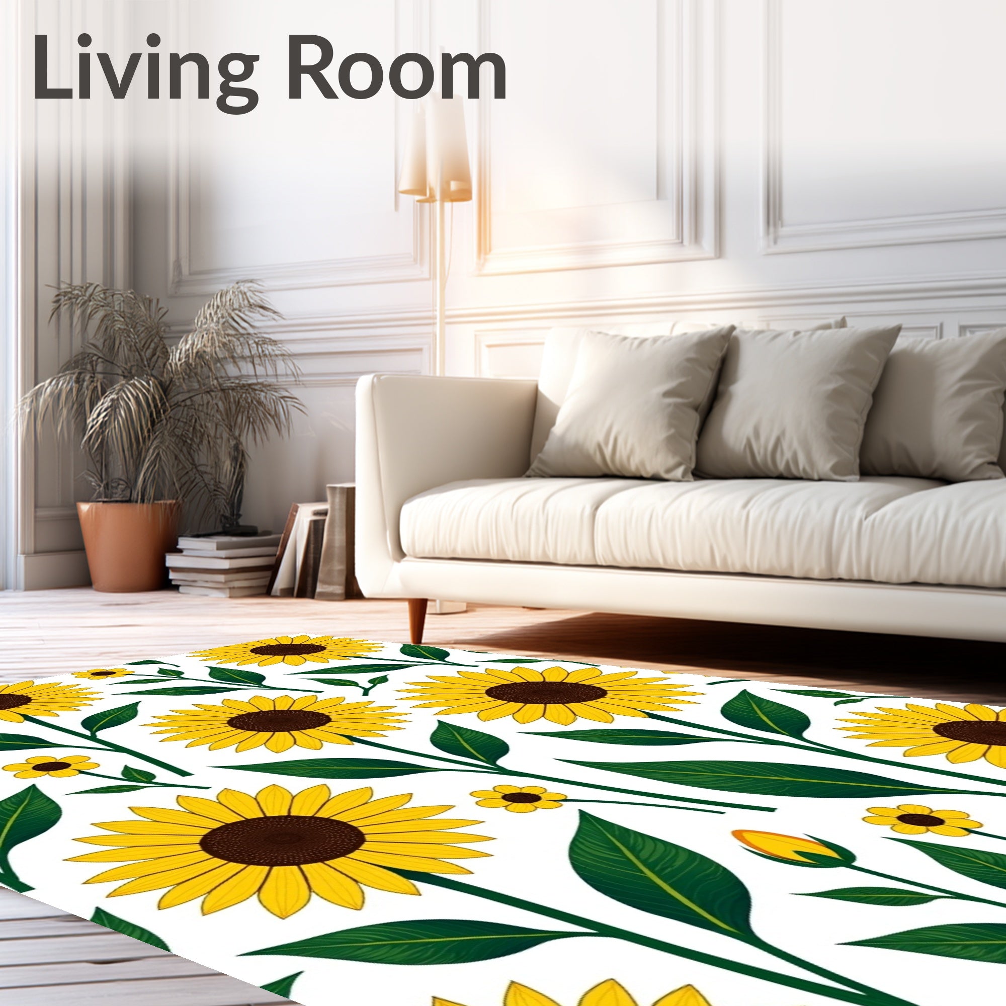 Bold Yellow Sunflower Botanical Arrangement Rug