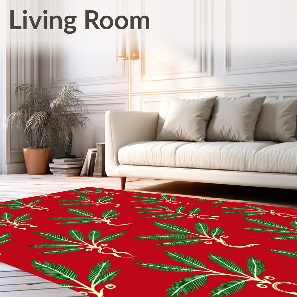 Crimson Palm Frond Botanical Rug