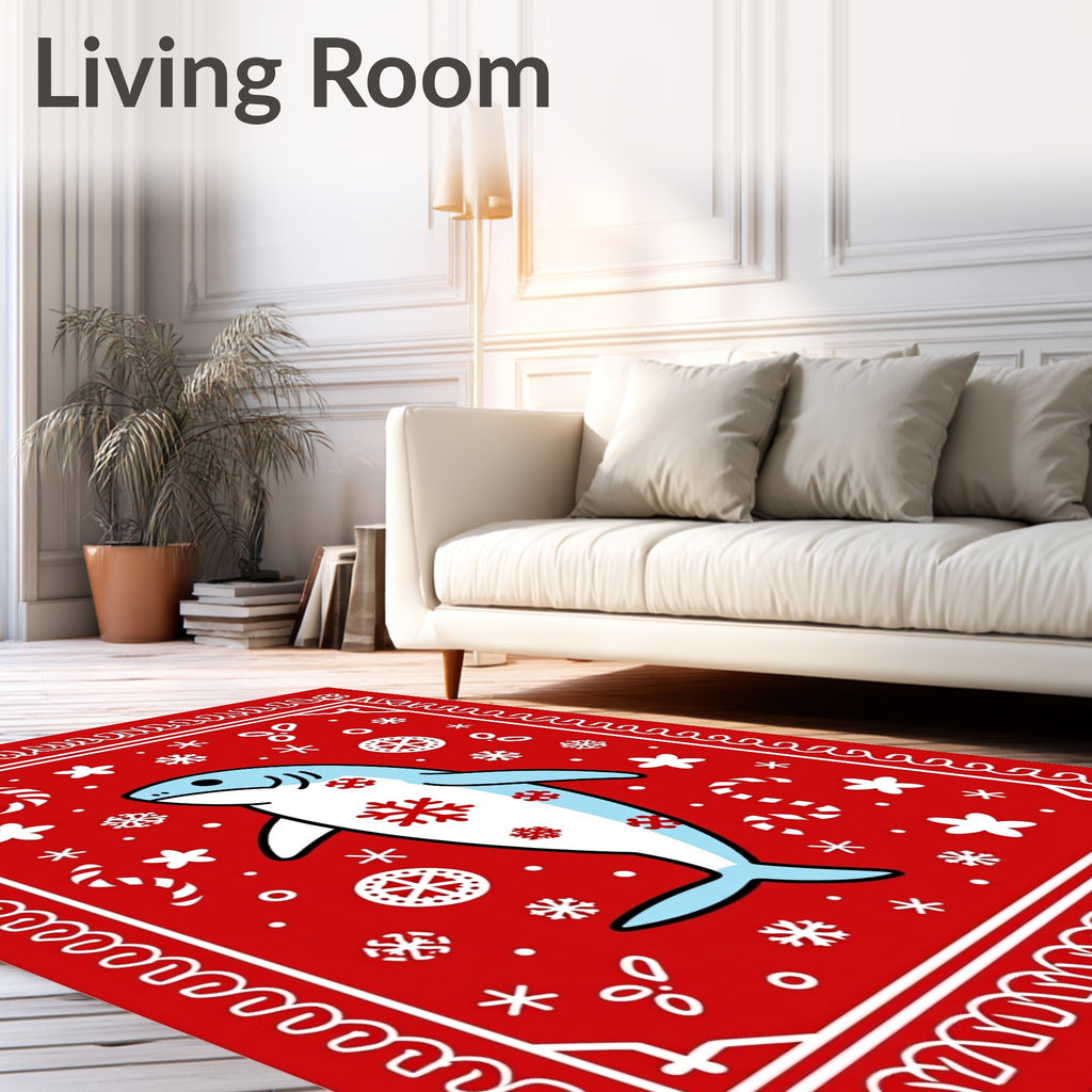 Holiday Blue Shark Festive Snowflakes Rug