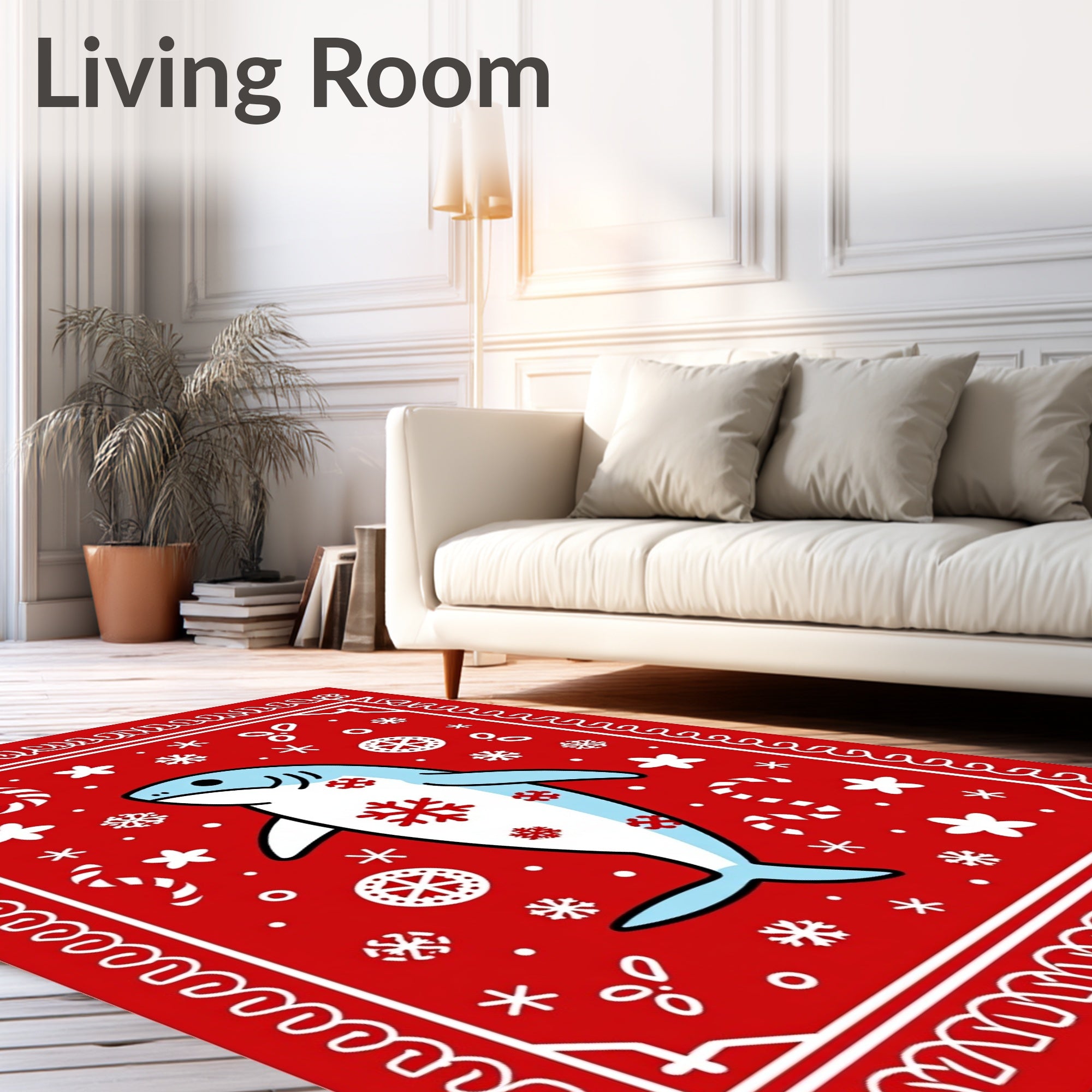 Holiday Blue Shark Festive Snowflakes Rug