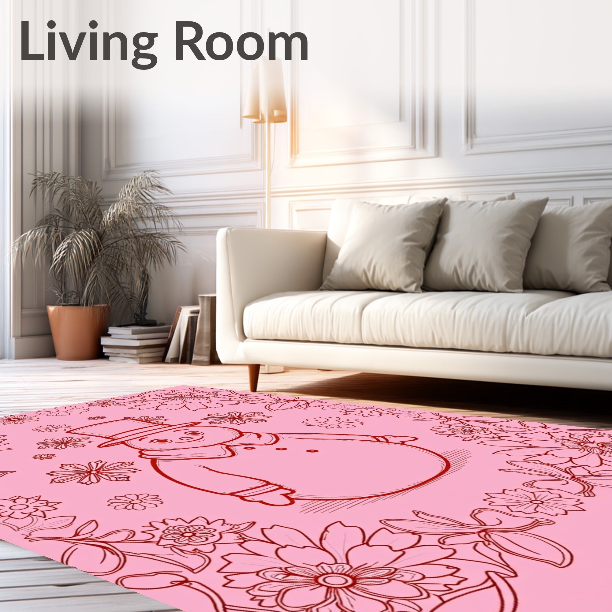 Charming Red Snowman Floral Border Rug