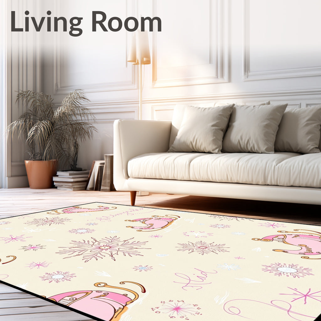 Pink Sleigh Snowflake Winter Charm Rug