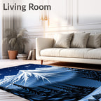 Midnight Blue Snowy Mountains Starry Night Rug
