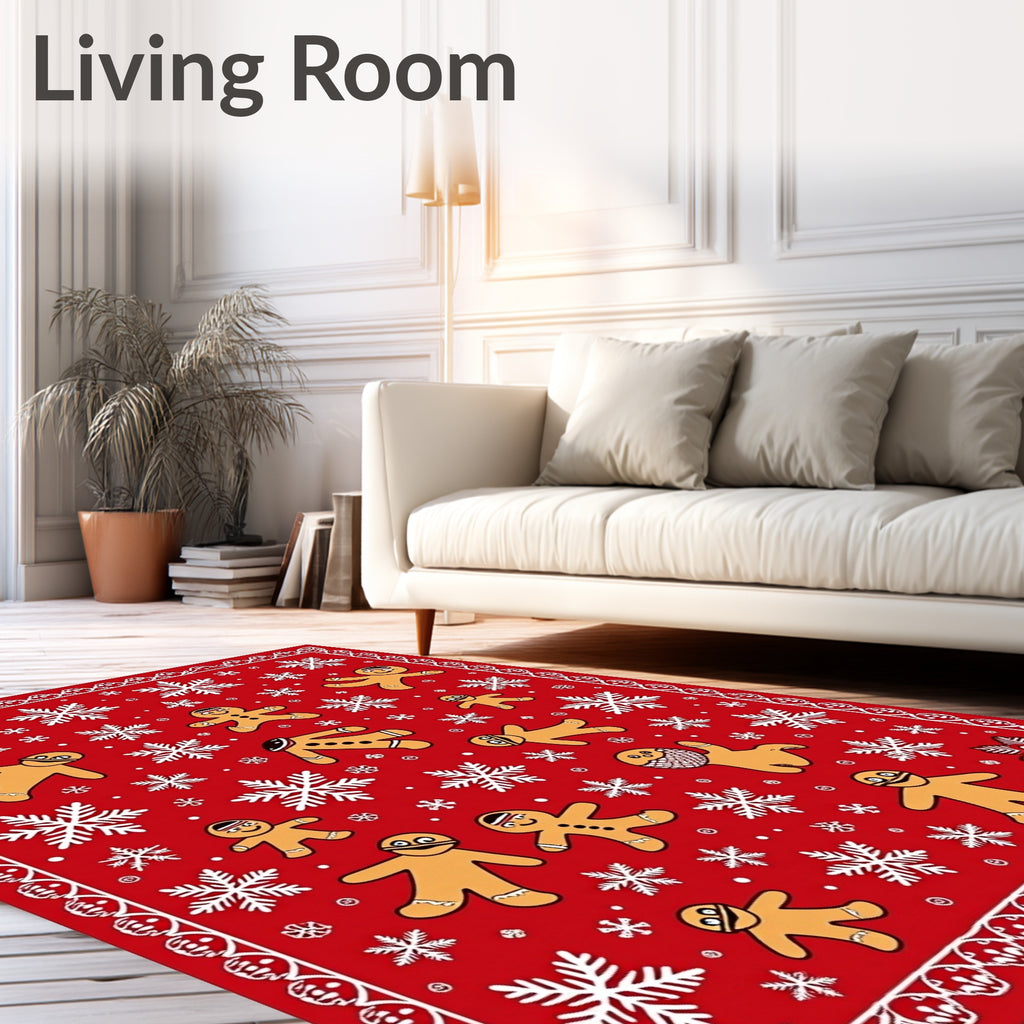 Christmas Gingerbread Snowflakes Red Rug