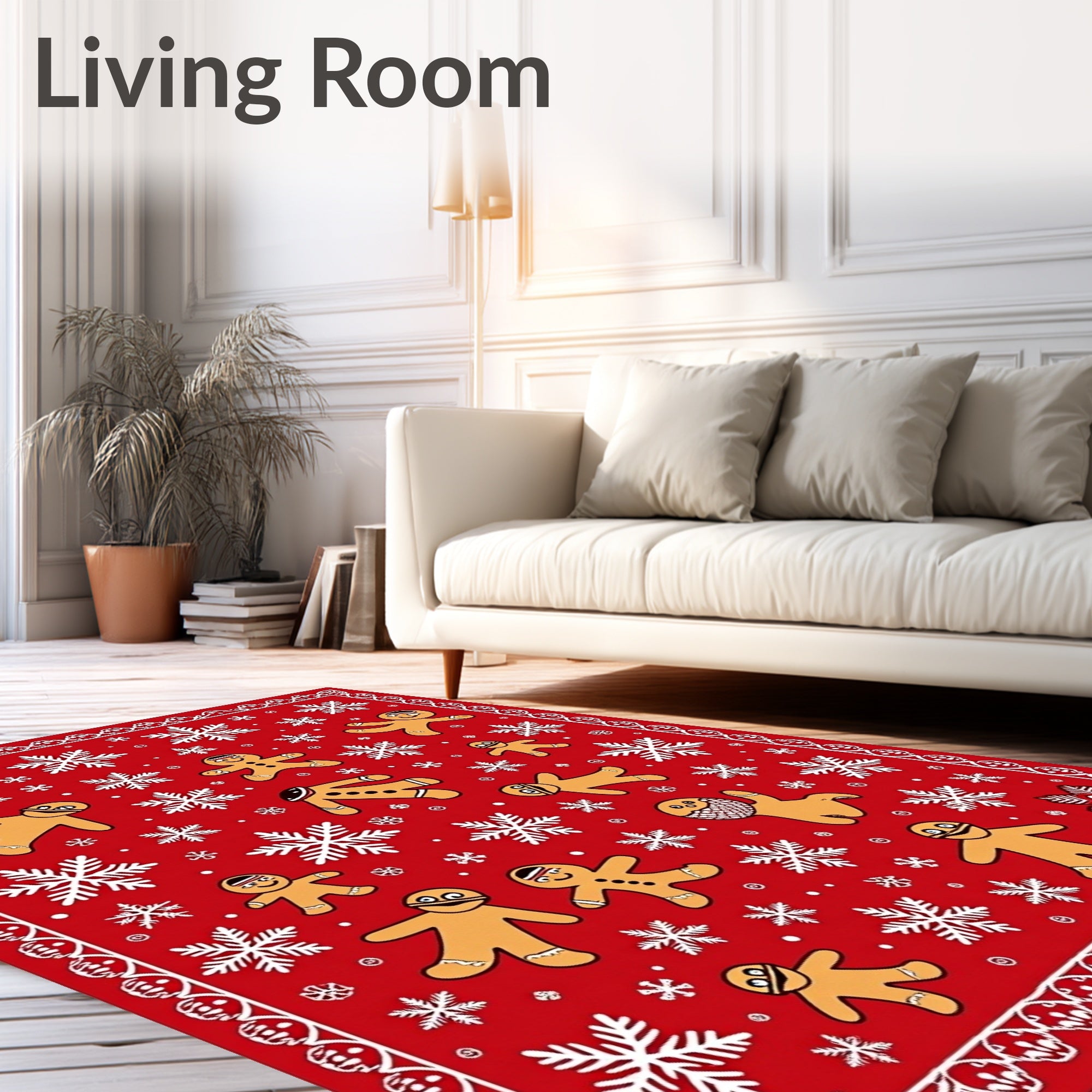 Christmas Gingerbread Snowflakes Red Rug
