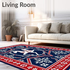 Jumping White Horses on Navy Mandala Rug