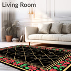 Red Green Floral Golden Lattice Rug