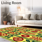 Festive Red Green Holiday Ornaments Rug
