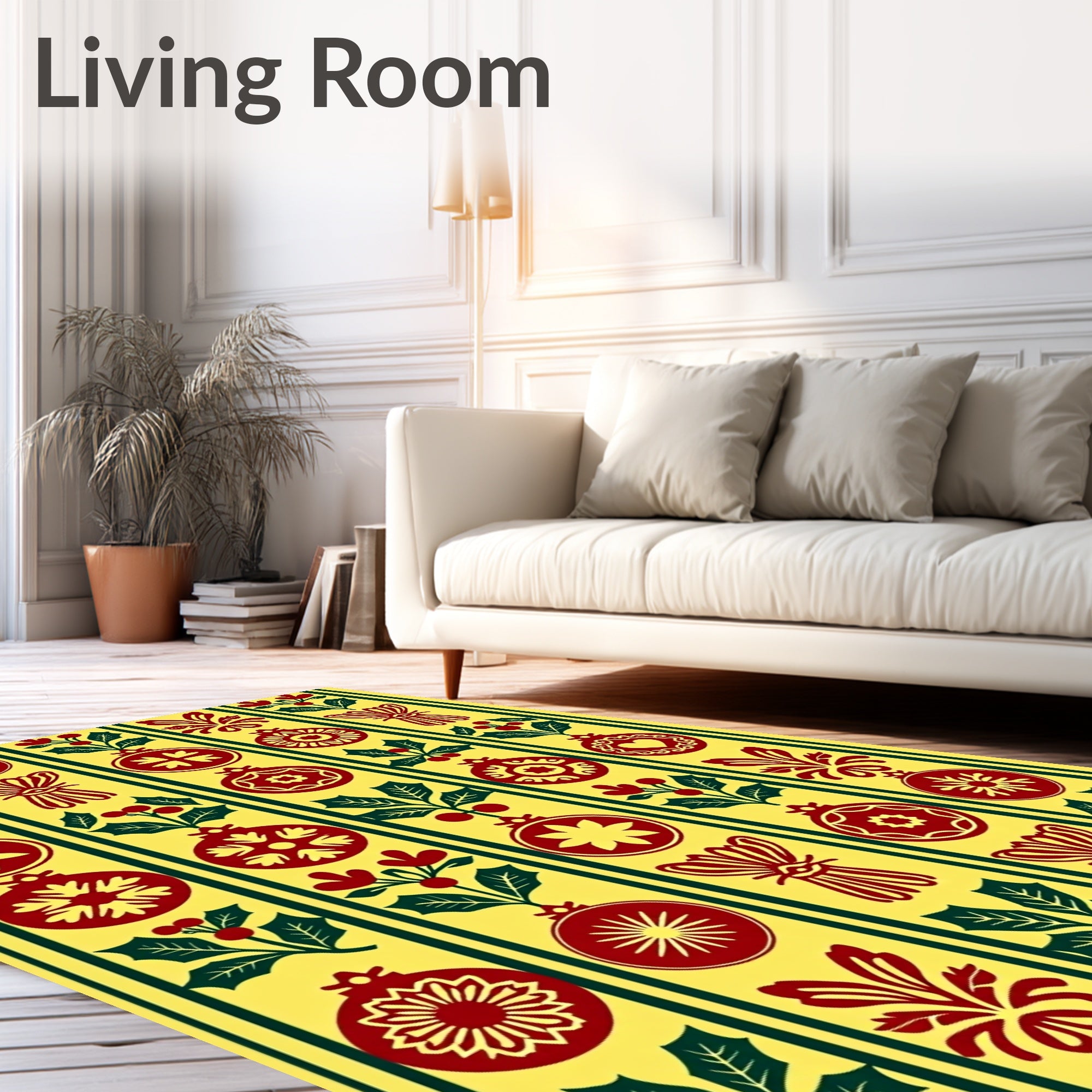 Festive Red Green Holiday Ornaments Rug