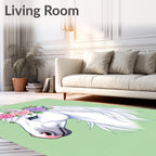 White Horse Floral Crown Pastel Roses Rug