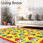 Jubilant Yellow Holiday Houses Stars Rug