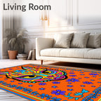 Vivid Orange Fox Floral Border Rug
