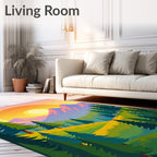 Sunlit Verdant Forest Mountain Landscape Rug