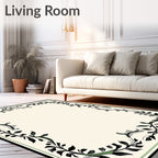 Black Green Leaf Vine Border Rug