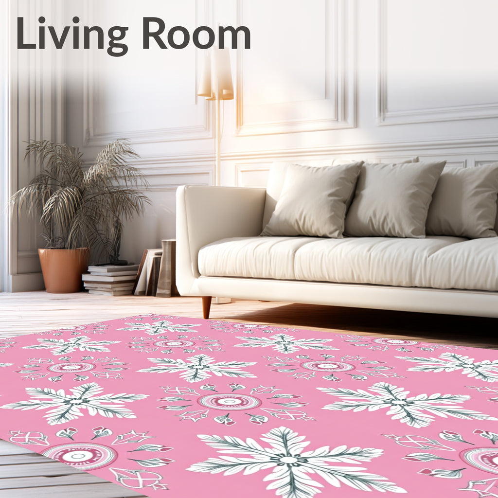 Pink Floral Snowflake Medallion Repeat Rug