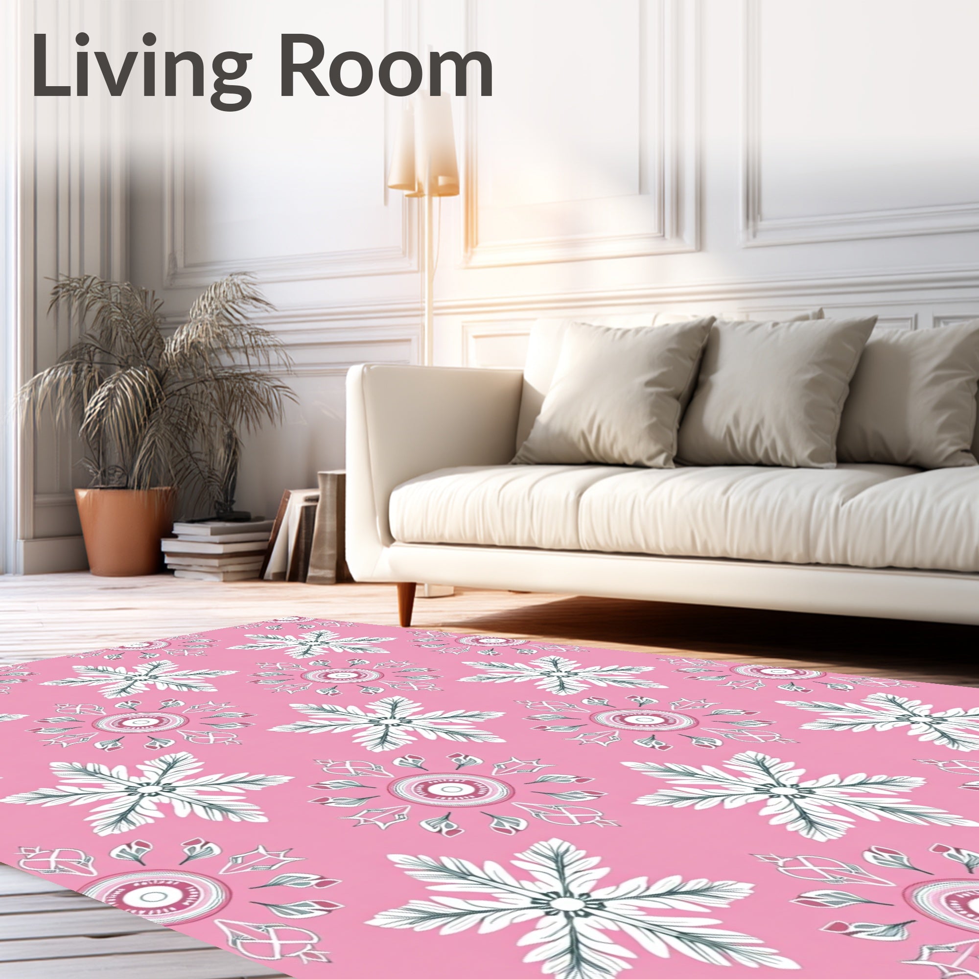 Pink Floral Snowflake Medallion Repeat Rug