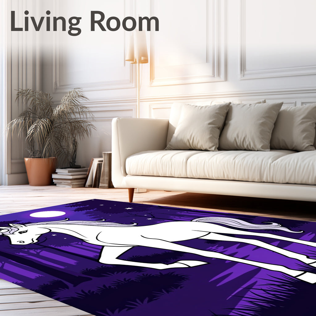 Magical Purple Forest Unicorn Moonlit Night Rug