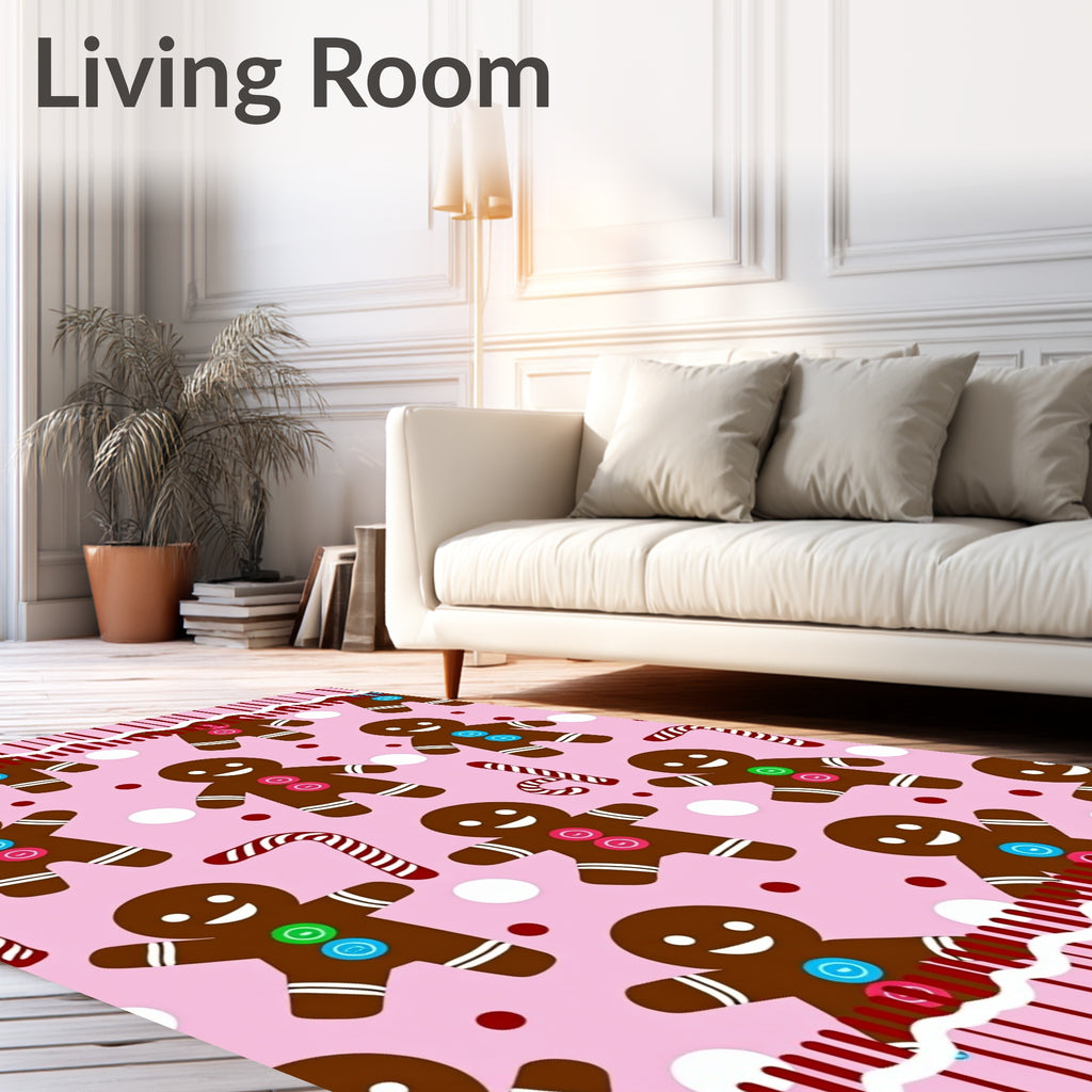 Pink Gingerbread People Candy Cane Repeat Rug