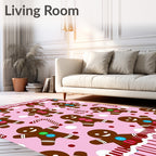 Pink Gingerbread People Candy Cane Repeat Rug