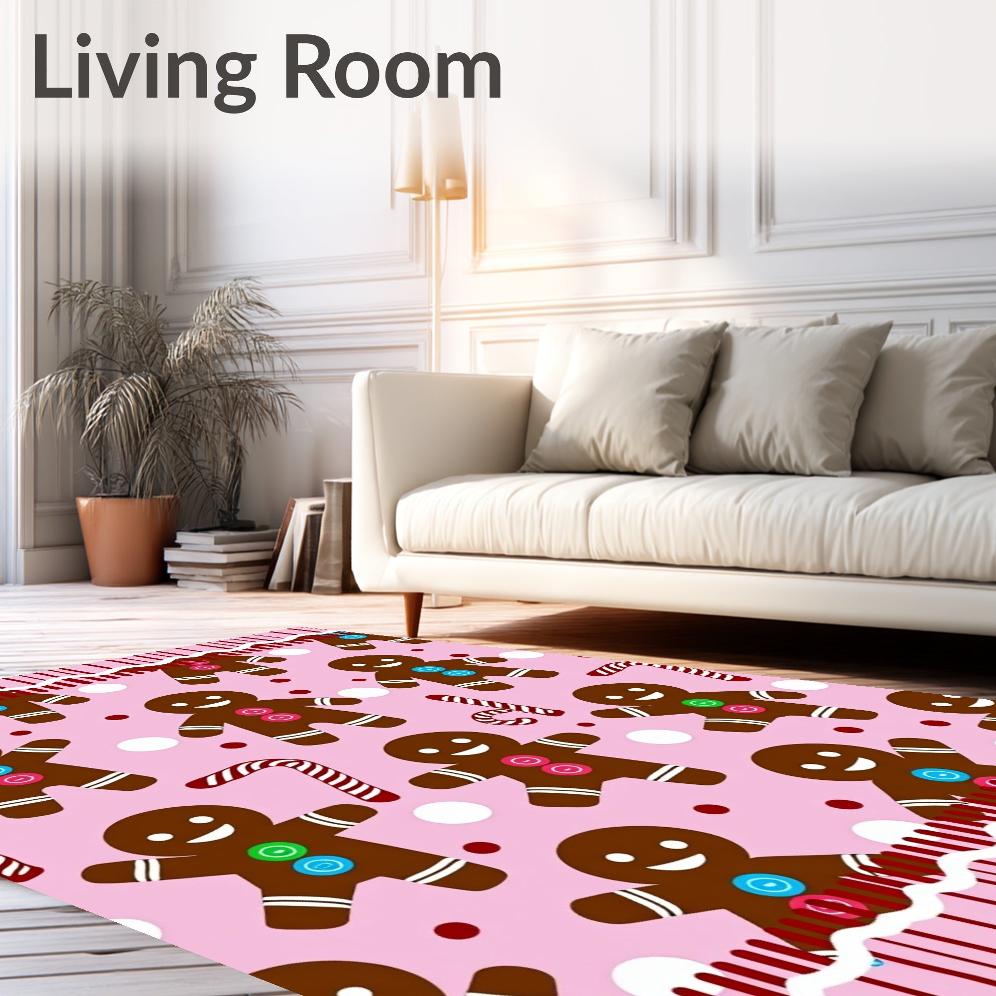 Pink Gingerbread People Candy Cane Repeat Rug