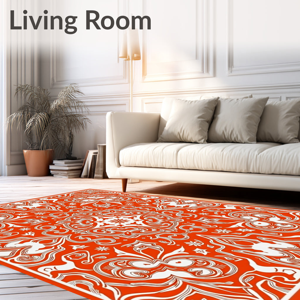 Vibrant Orange Floral Mandala Rug