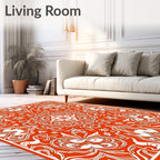 Vibrant Orange Floral Mandala Rug