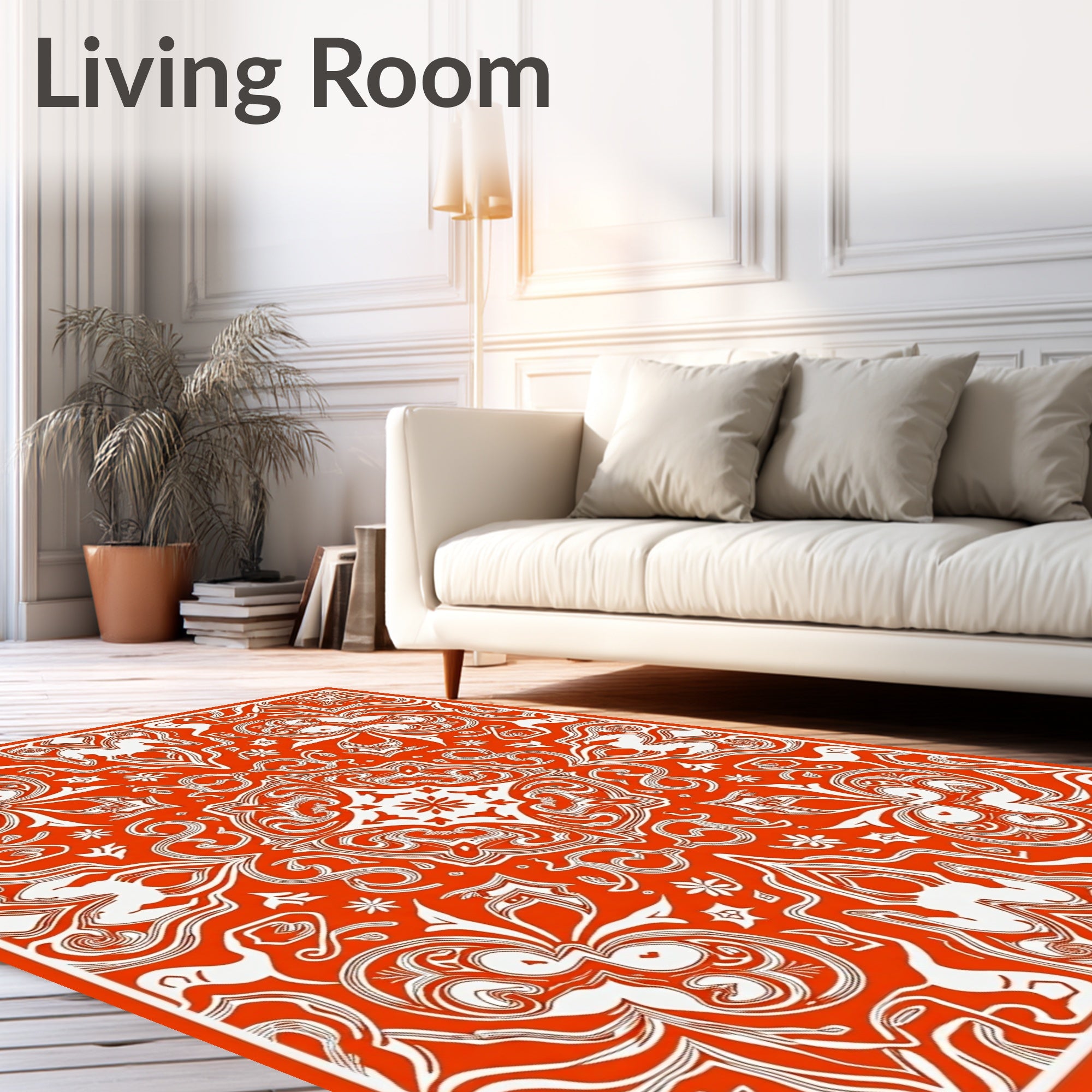 Vibrant Orange Floral Mandala Rug