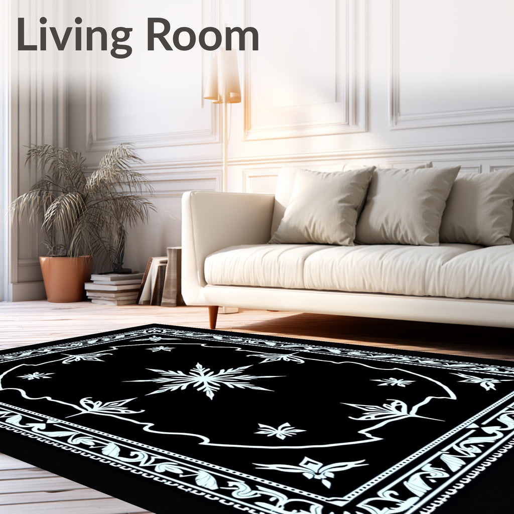 Nordic Snowflake Bordered Geometric Medallion Rug