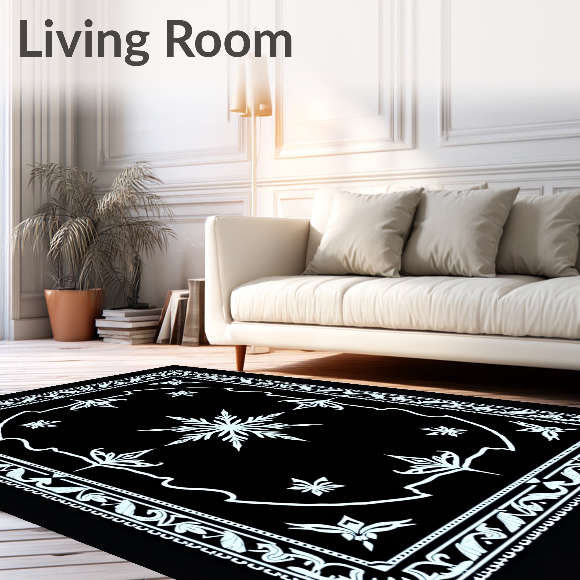 Nordic Snowflake Bordered Geometric Medallion Rug