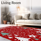 Whimsical Red Train Festive Christmas Tree Rug