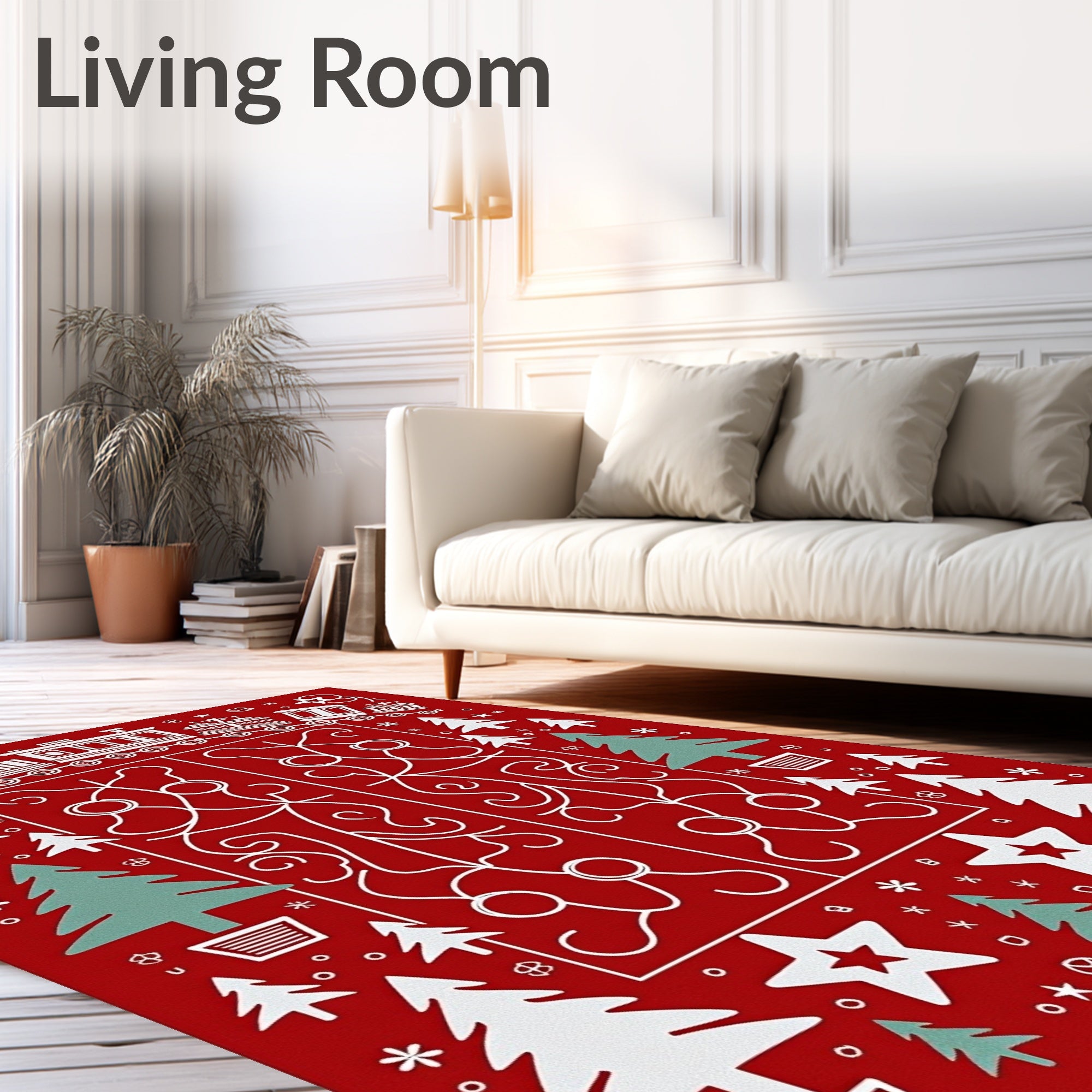 Whimsical Red Train Festive Christmas Tree Rug
