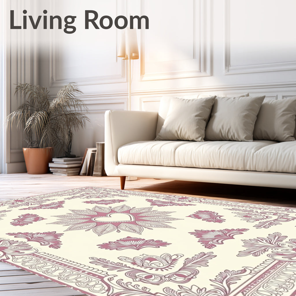 Pink Cream Heart Mandala Ornament Rug
