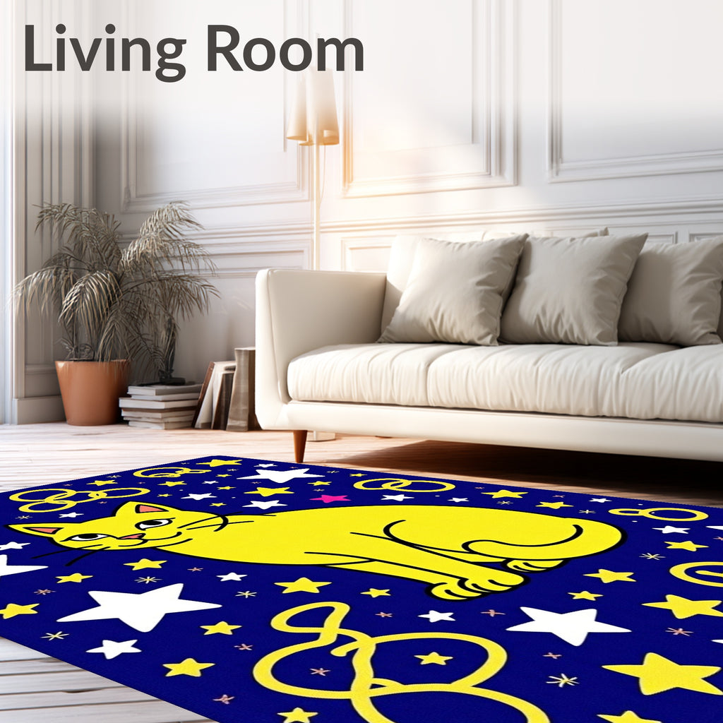 Yellow Cat Starry Night Rings Rug